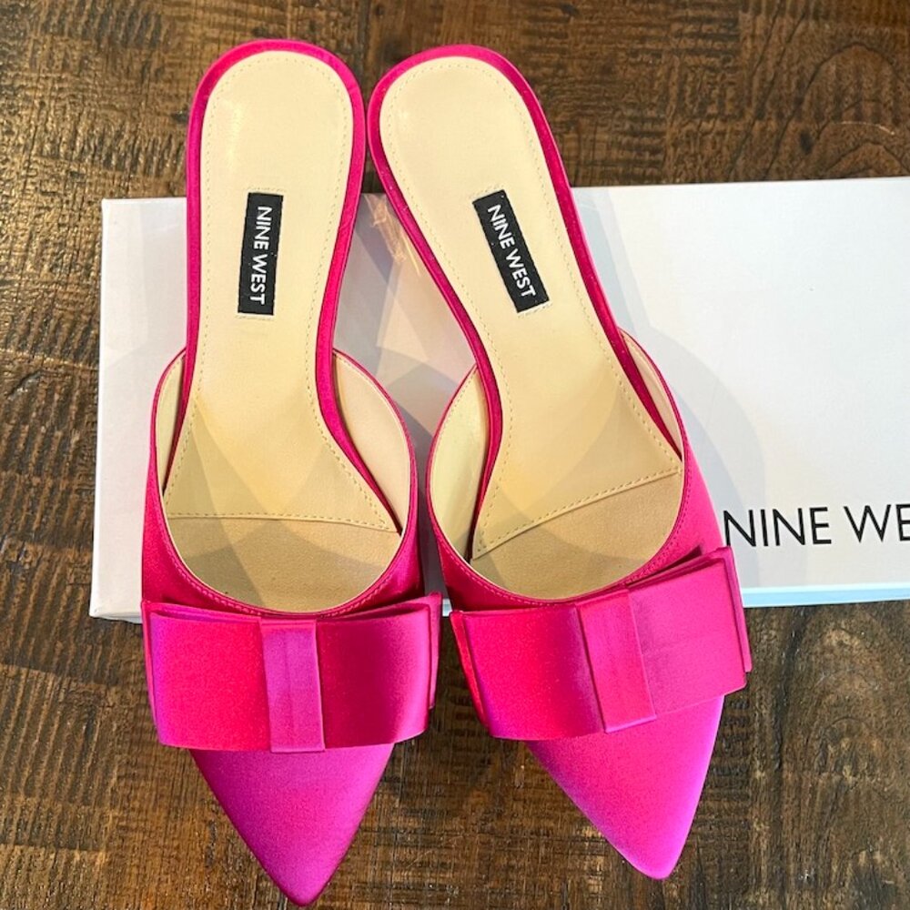 NINE WEST Fuchsia Satin Bow Flats
